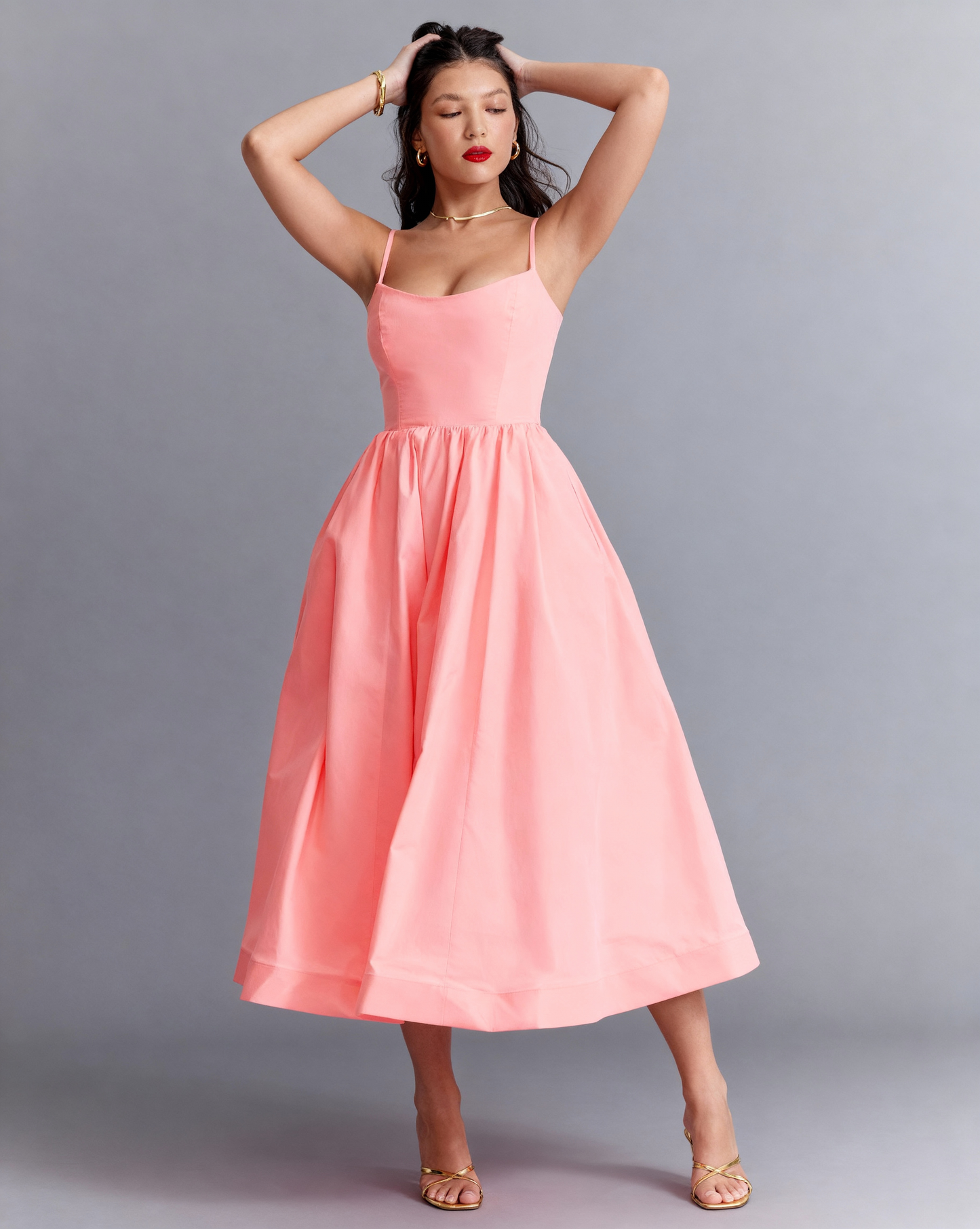 The Elena Midi Dress Dress with Square Neckline | Fit & Flare Sum Dress with Pockets |