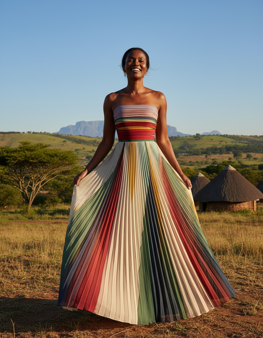 Boho Maxi Dress Colorful Pleated Strapless Formal Gown – Rainbow Summer Wedding Guest Flowy Evening Dress